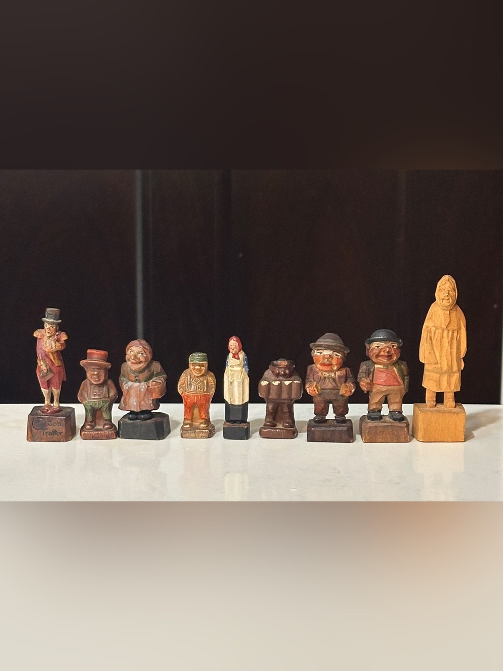 Vtg Hand-Carved Hand Painted Wooden Syroco Folk Art Figurine Set of 9 Collection
